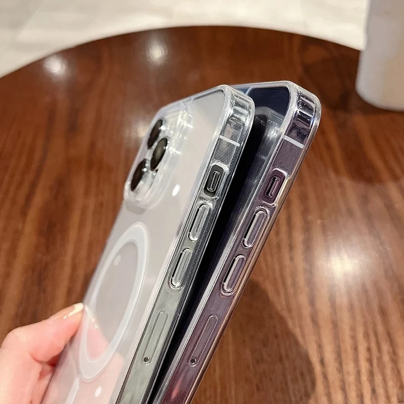 Funda transparente magnética para carga inalámbrica compatible con MagSafe para iPhone 7 8 Xs 11 12 13 14 15 16 17 Pro Max Plus, resistente a golpes 4
