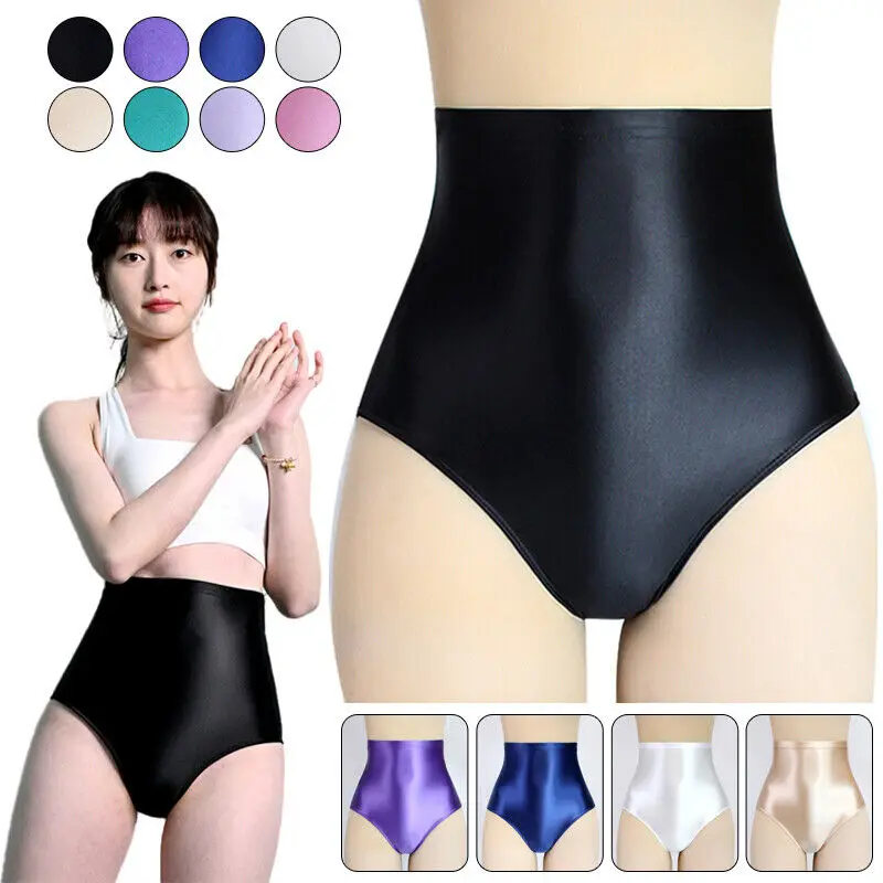 

Womens Shiny Glossy Briefs T-Back G-String Thong Sexy Panties High Waist Transparent Stretchy Satin Underwear Swimsuit Bottoms