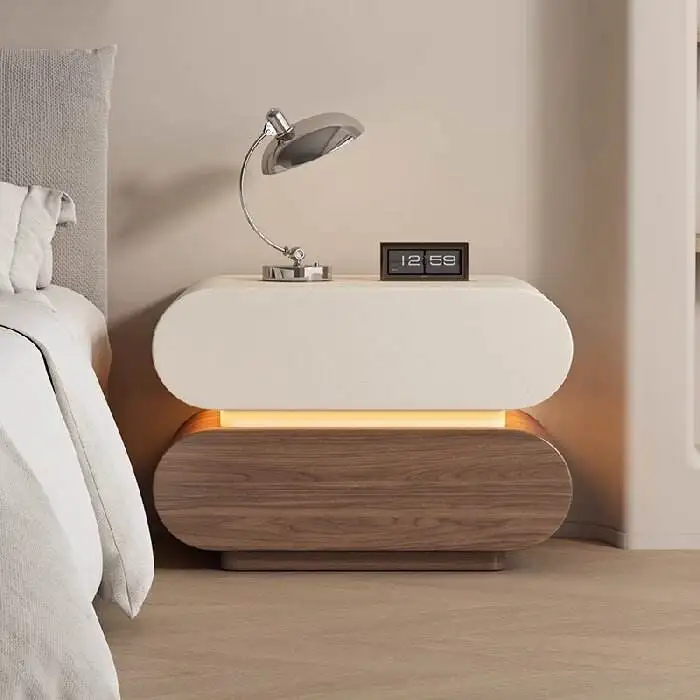 Sculptural Stylish Bespoke Wooden Bedside Cabinets with 2 Drawers Modern Design for Bedroom Storage