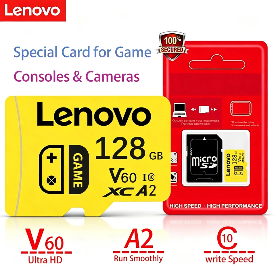 Lenovo High Speed Micro SD Card V60 A2 512GB 256GB 128GB 64GB 32GB for PC Game Consoles Cameras - Memory Storage Card