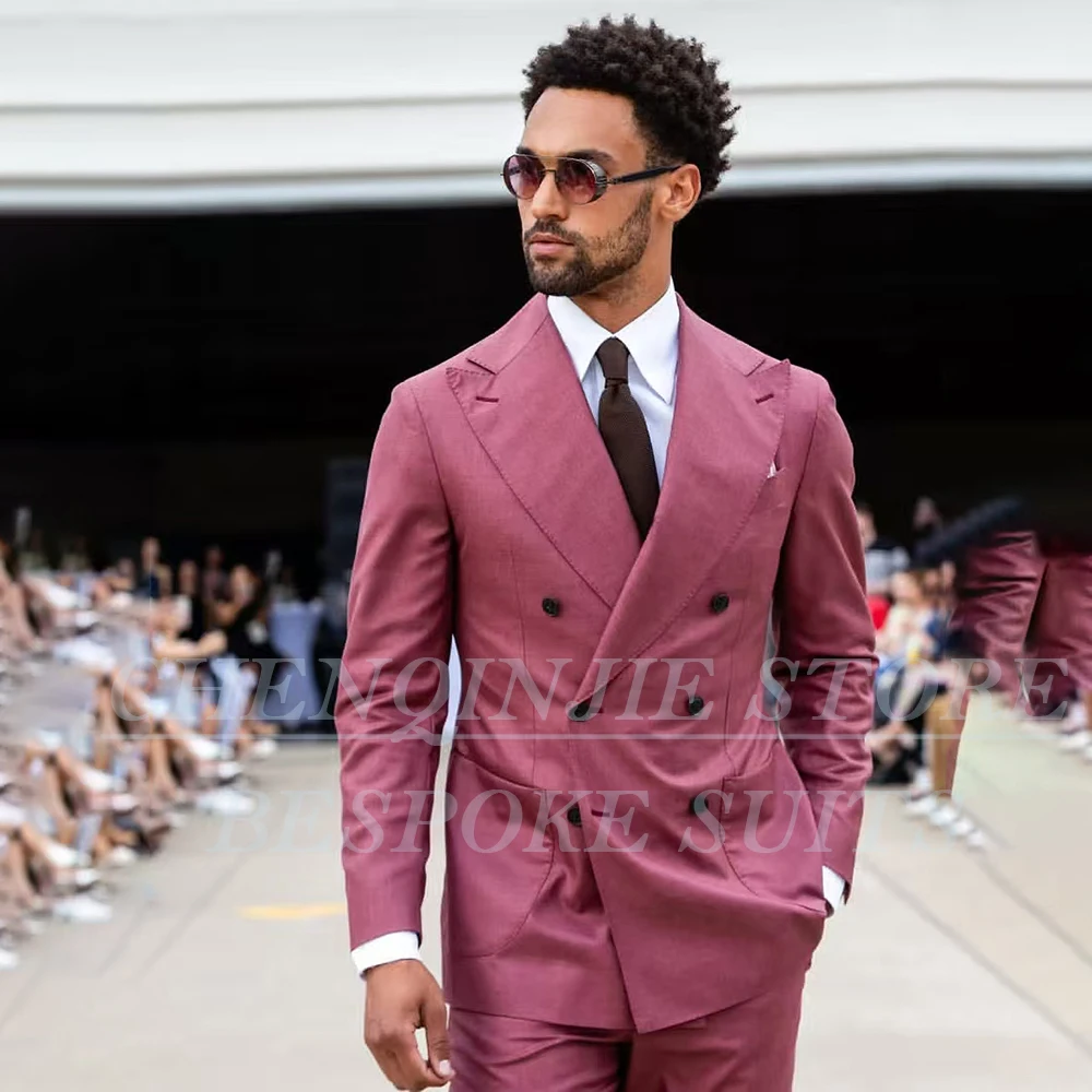 

Luxury Wedding Men's Suits High Quality Double Breasted Peak Lapel Slim Fit 2 Piece Jacket Pants Elegant Male Clothing Blazer