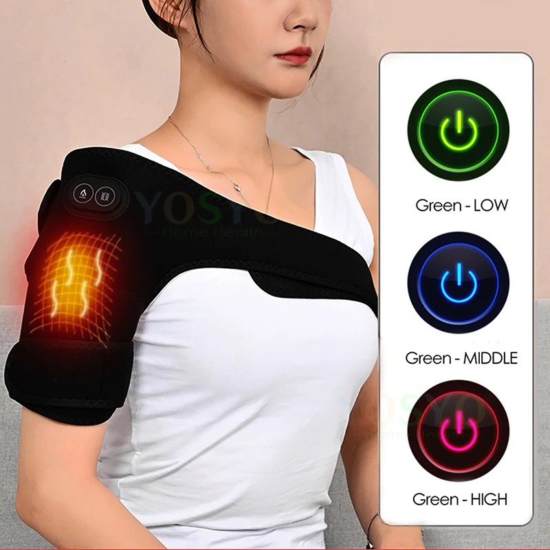 Electric Heated Shoulder Brace Vibration Massage Knee and Shoulder Adjustable Protective Strap Knee Brace Far Infrared Heat