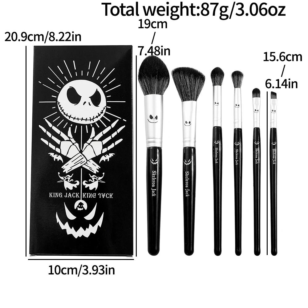 6pcs The Nightmare Before Christmas Makeup Brush Set for Women Cosmetic Tool Face Body Painting Oval Mop Wooden Brush