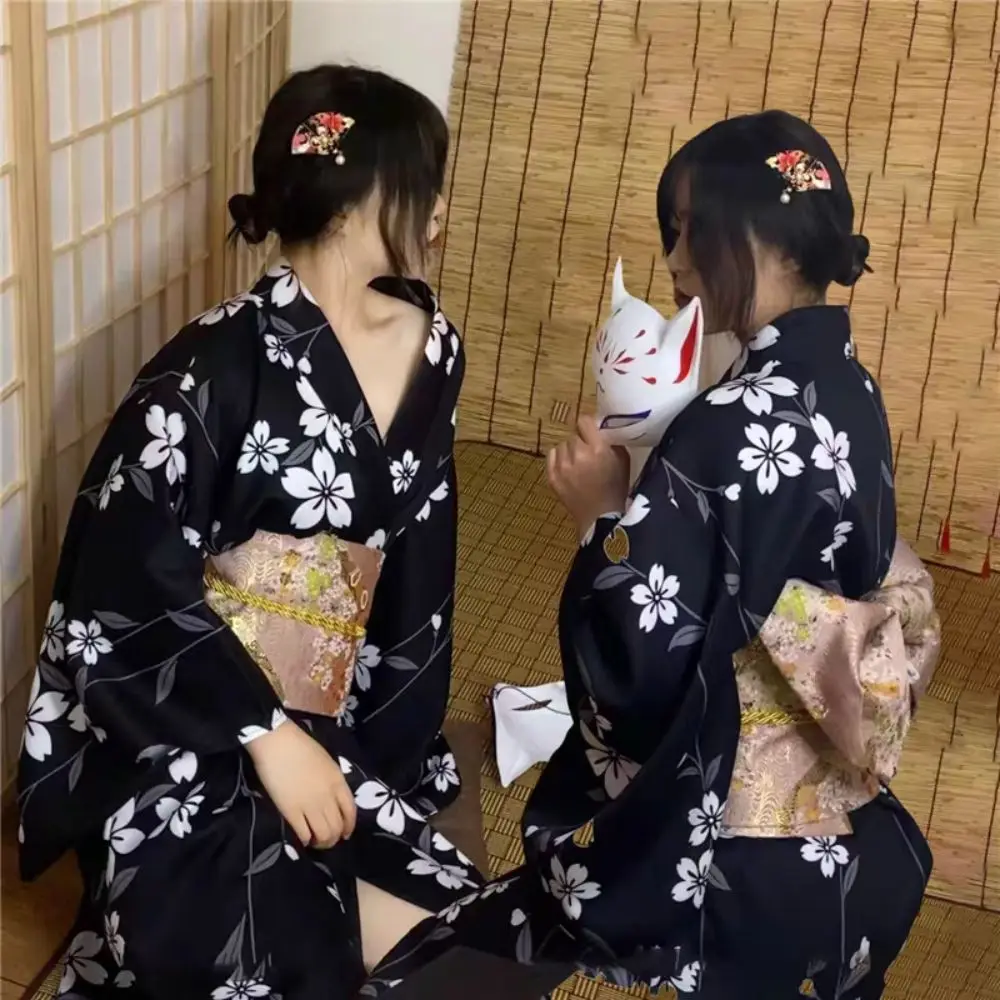 Kimono japonés tradicional con estampado Floral, vestido tipo kimono asiático Sakura para niña, nueva elegancia