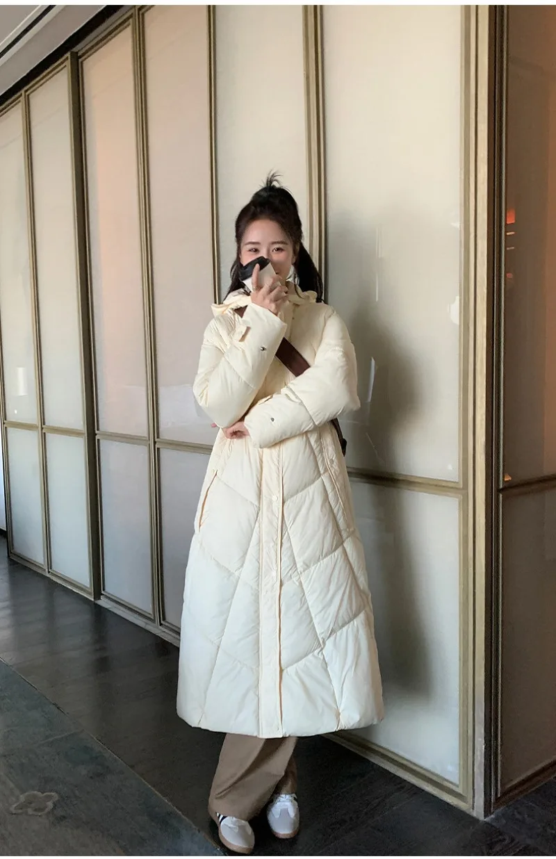 2026 Fashion Down Cotton-padded Jacket Women's Winter X-long Parkas Thicken Warm Top Hooded Coat Loose A-line Quilted Outerwear