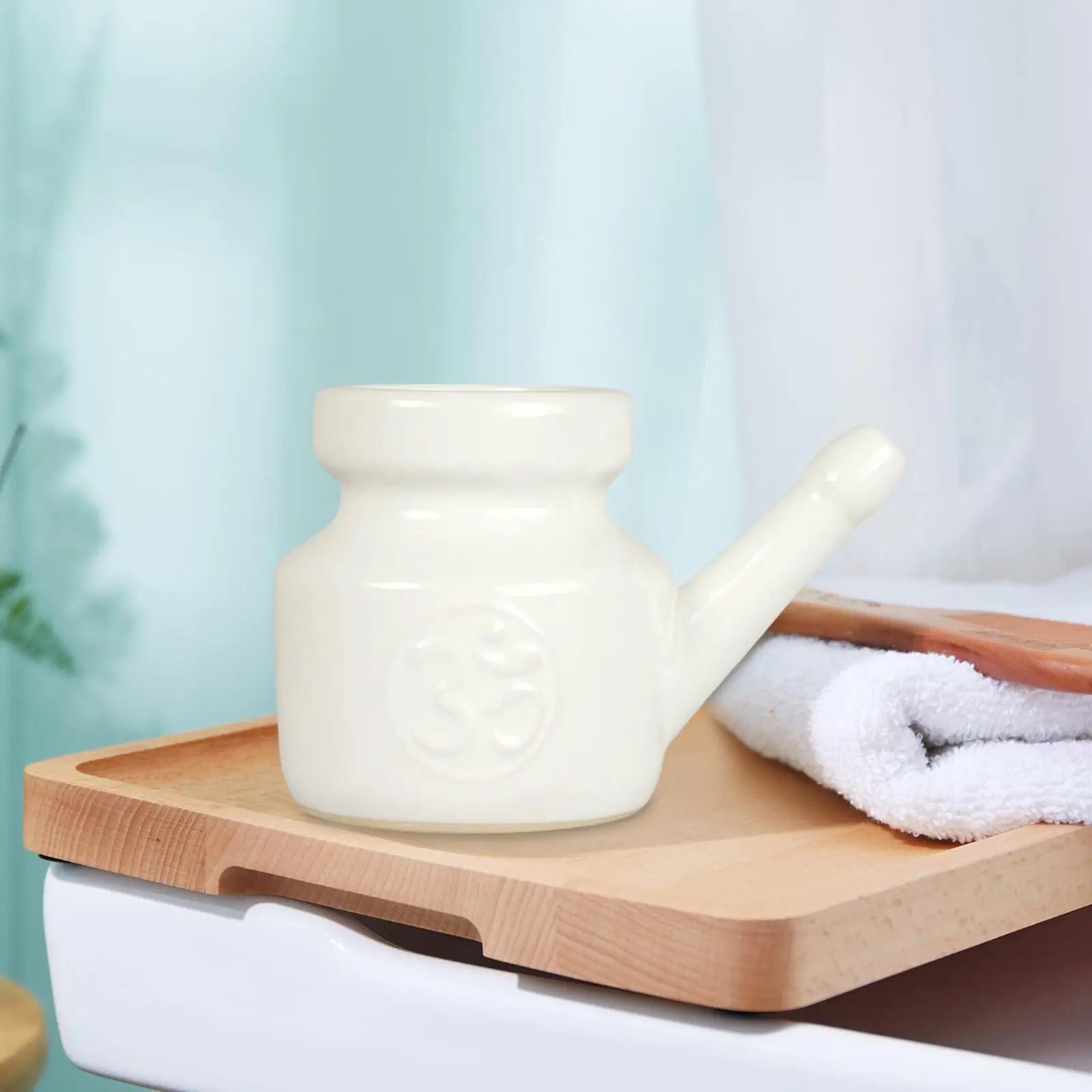 2xCeramic Neti Pot tahan bocor Sinus bilas Pot tahan lama untuk hidung pembersihan 350ml putih