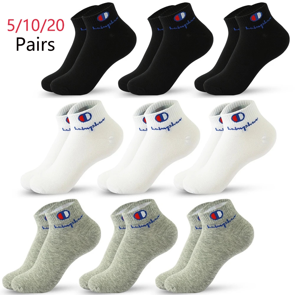

5/10/20 Pairs Men Ankle Socks Cotton Brand Classic Fashion Black White Socks Breathable Mesh Athletic Sports Socks for Summer