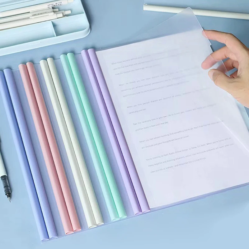 10pcs Transparent A4 File Folders with Draw Rod Thick Document Storage Bags with Clip Office Paper Organizer Supplies
