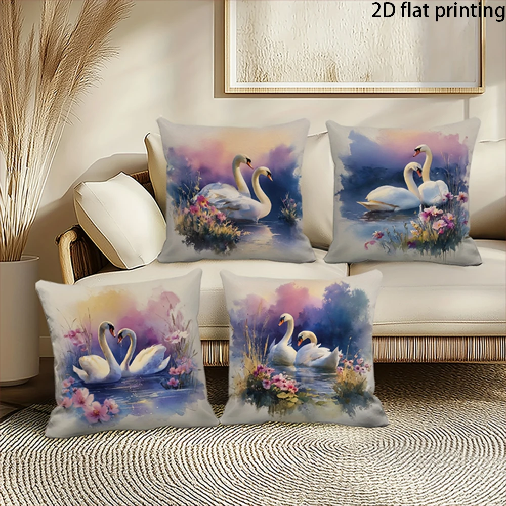 1/4PCS Watercolor Swan Throw Pillow Covers ,Suitable for beds, sofas, lounge chairs, home decoration.