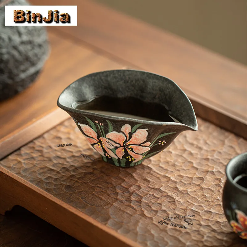BAEJORIA 100ml Hand-painted Lily Tea Pitcher Tea Divider Cha Hai Dispenser Justice Cup Flower Tea Fair Mug Tea Items Supplies