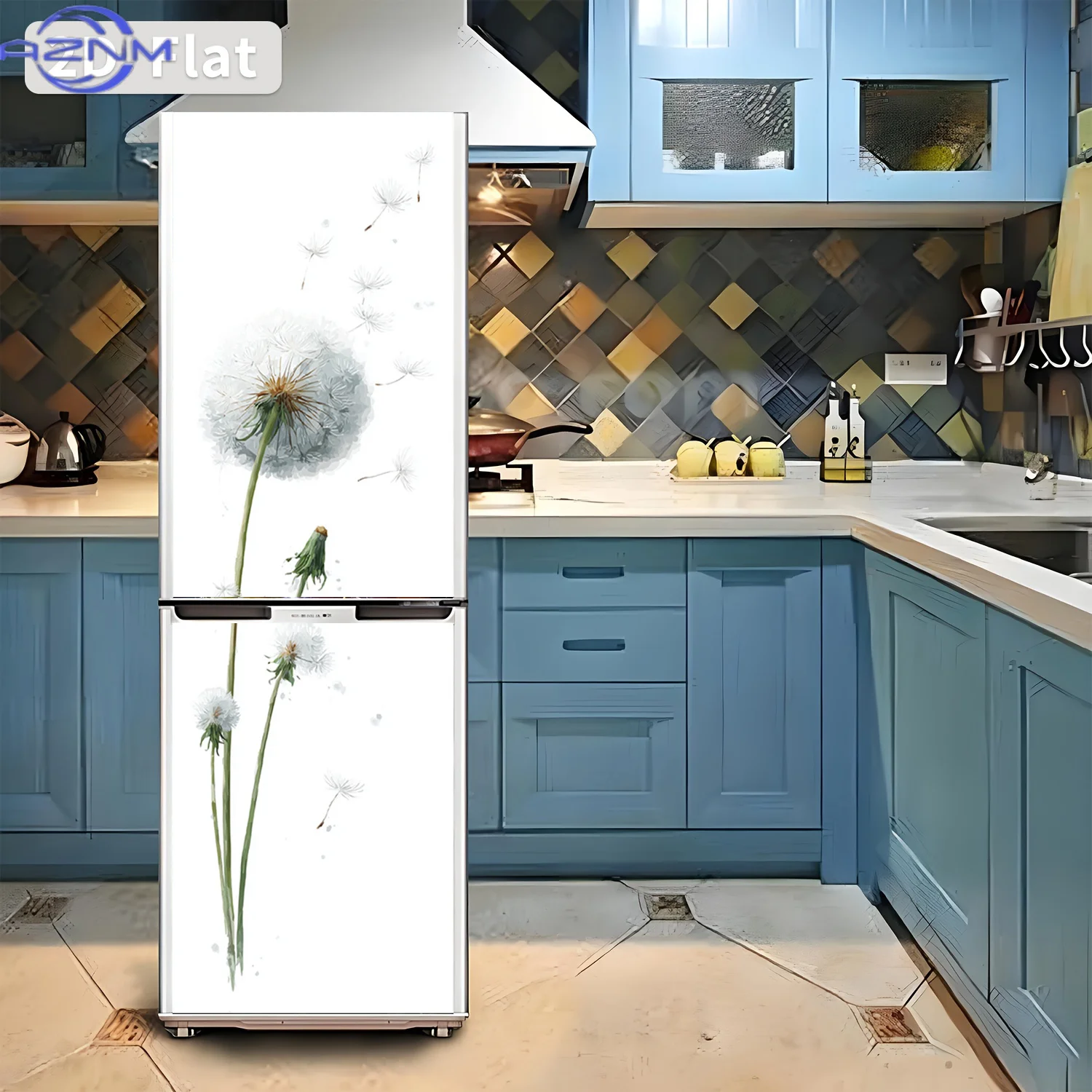 1pc of 2D Flat Printed Refrigerator Sticker, , Featuring a Dandelion Dispersing Design. Self-Adhesive Wall Decoration Suitable