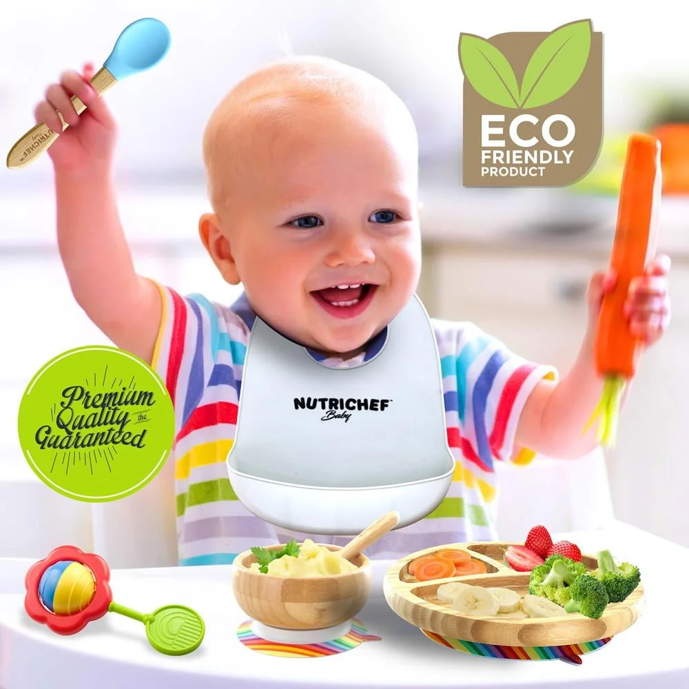 Ensemble de cuillères pour bébés et tout-petits, 2 pièces, ustensiles en bois de bambou avec pointe en Silicone souple de qualité alimentaire, auto-alimentée, écologique, sans BPA
