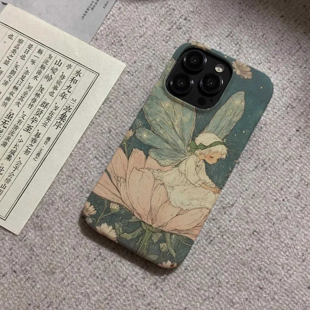 Dreamy INS Cute Fairy-on-Flower Pattern Phone Case for iPhone 17 16 15 14 11 12 13 Pro Max Air Plus Back Cover