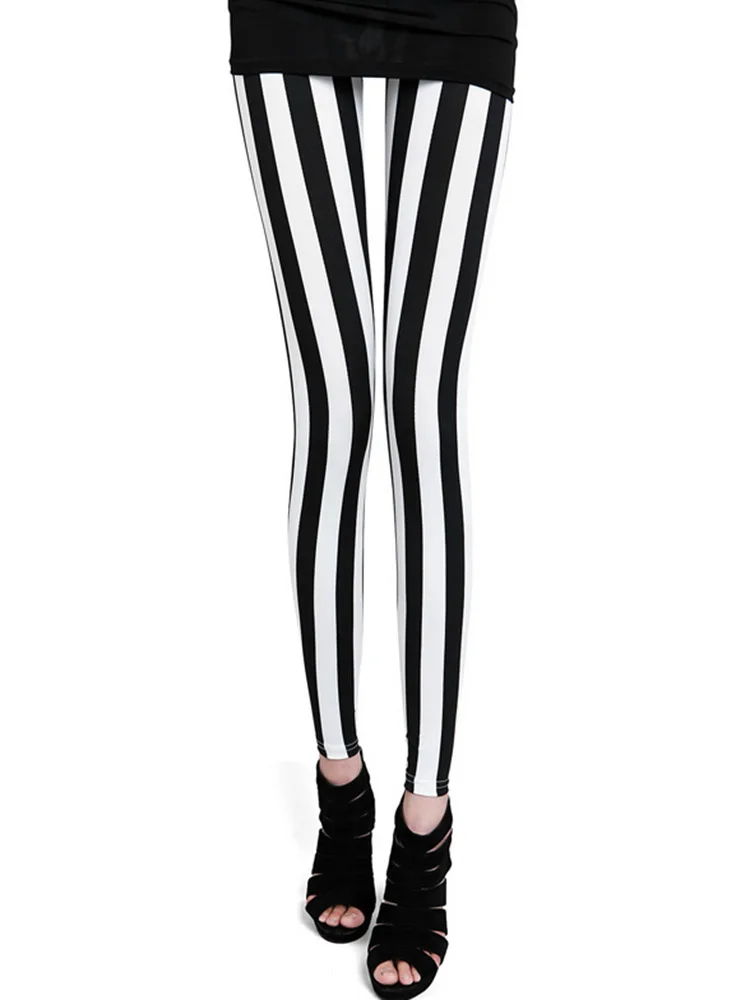 YSDNCHI Black White Pants Striped Elastic Trousers Print Fitness Leggings For Women Sporting Workout Leggins