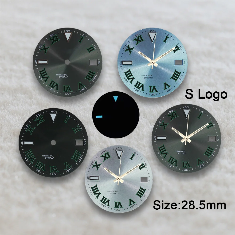 28.5mm S Logo Epipremnum Sunburst Dial Fit NH35/NH36 Movement Ice Blue Luminous High Quality Watch Modification Accessories