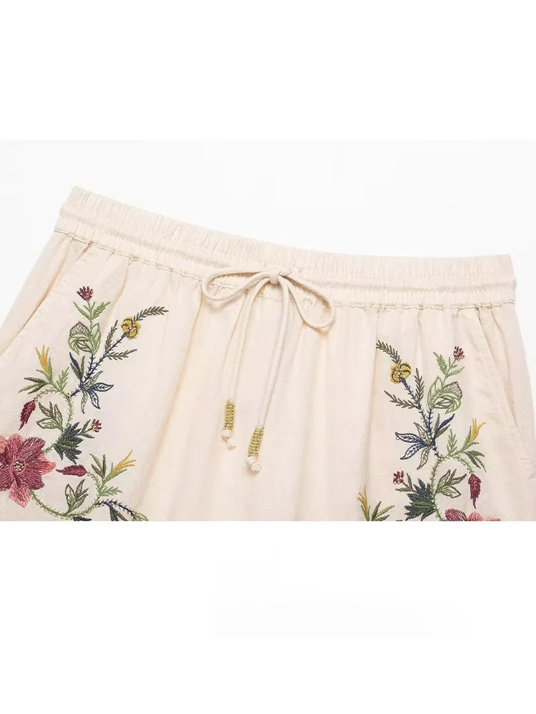 Setelan Celana Pendek Wanita Musim Panas HH, Atasan Tanpa Lengan dengan Hiasan Bordir Kasual + Celana Pendek dengan Saku dan Tali Serut di Pinggang Elastis