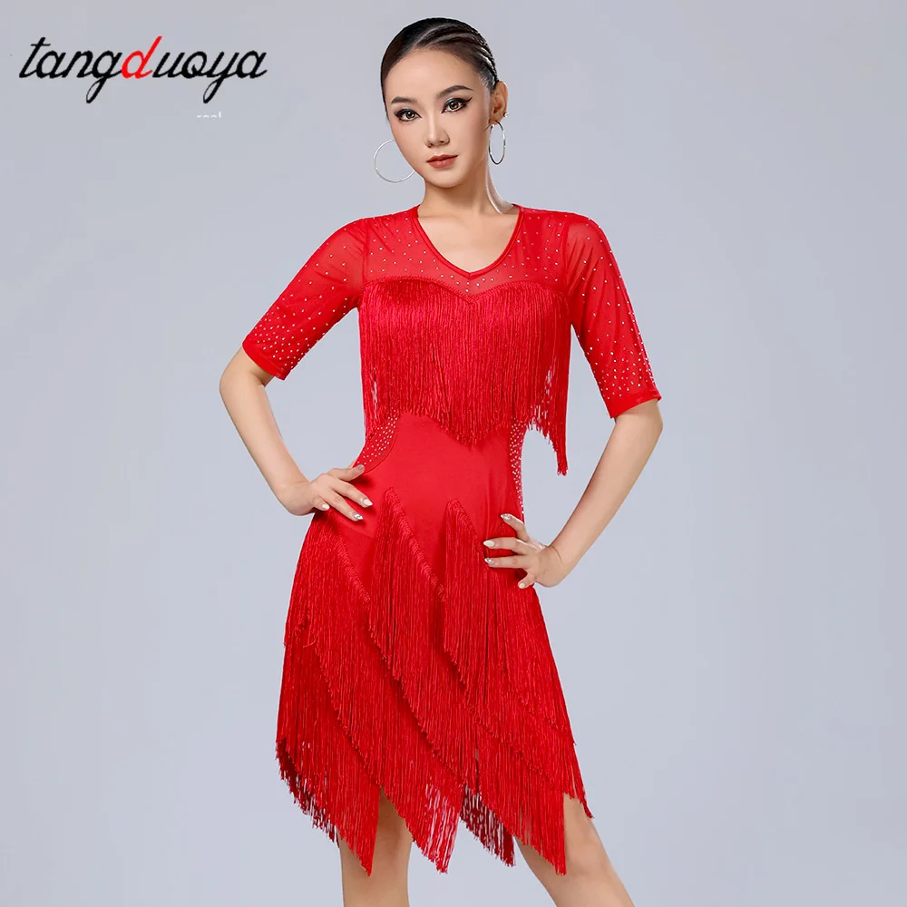 Latin Costume for Women Latin Dance Dresses Standard Ballroom Dancing Training Costumes Fringe Dress Salsa Dance Dresses Clothes