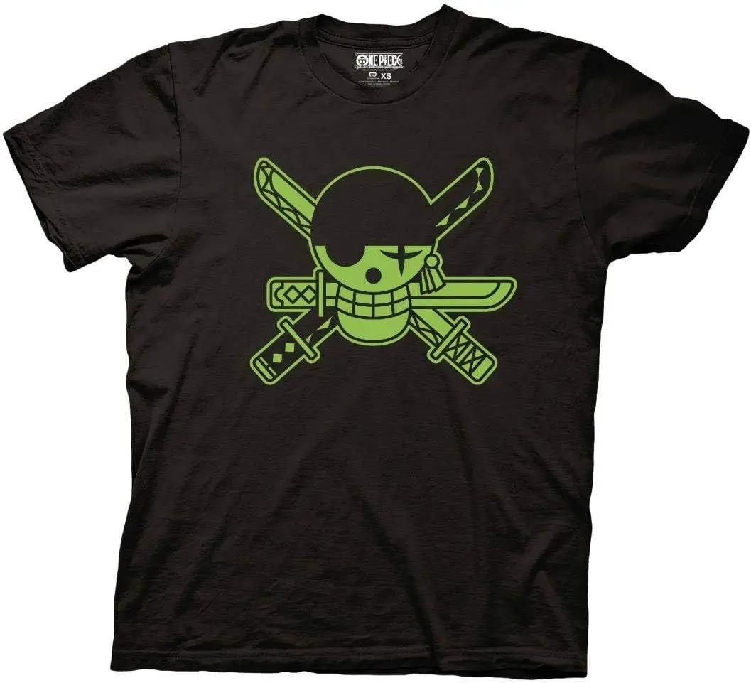 One Piece Men's Short Sleeve T-Shirt Roronoa Zoro Jolly Roger Skull Mark Flag Neon Officially Licensed