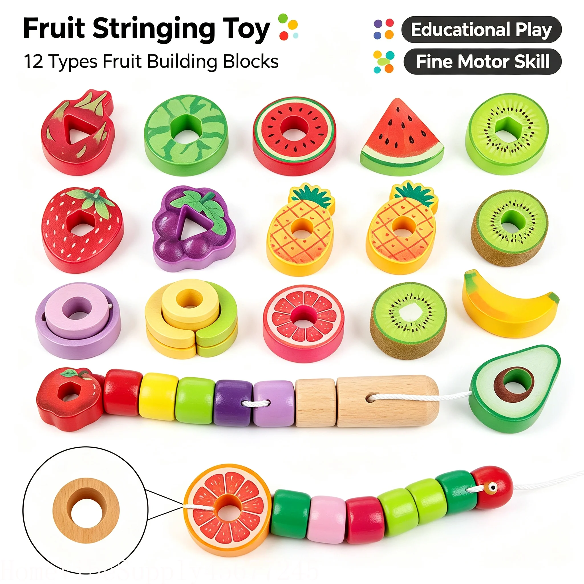 Fruit Shape Wooden Block Threading Matching Toy for Infants, Educational Baby Game to Improve Cognitive & Fine Motor Skills, Preschool Parent-Child Interactive Toy