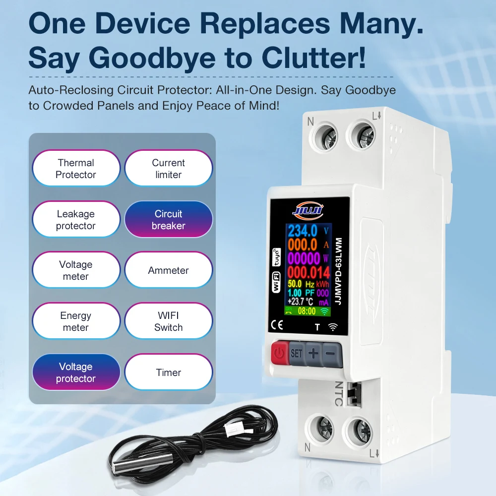 Tuya WiFi DIN Rail Smart Switch 1P 63A 220V 230V Remote Control Circuit Breaker Energy Monitor Timer Voltage Protection