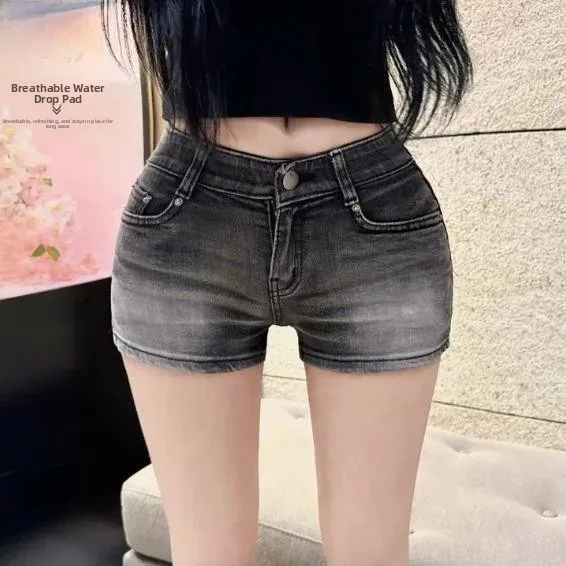 Low Waist Elastic High-Lightened Super Short Denim Shorts Dongda Gate Sexy Hip Enhancing Pants Versatile for Trendy Girls