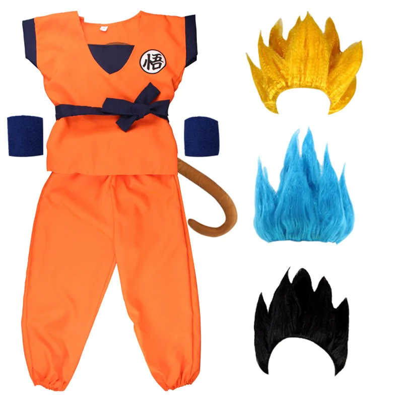 Anime Holiday Suits Son Goku Carnival anime Cosplay Costumes Top/Pant/Belt/Tail/wrister/Wig For Adult Kids