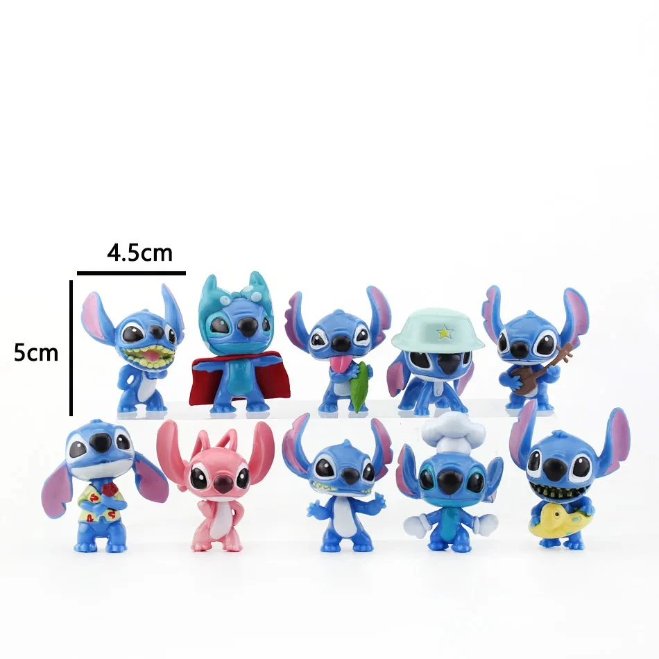 10pcs Set Lilo & Stitch Angel Figure Cartoon Model Desktop Ornament Anime Collection Birthday Cake Decoration Kids Toys Gifts