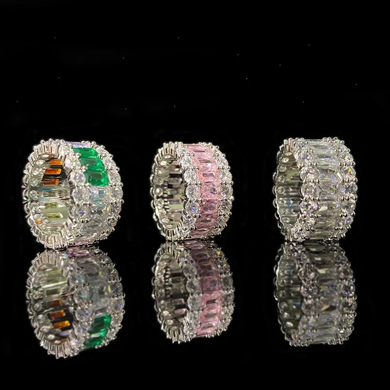 

MDL Муассанит Стиль Радужный Дизайн Мода Личность Классическое Кольцо Ins Tide Ниша Квадратный Сахар Бриллиант Розовый Розовый Цирконий Кольцо