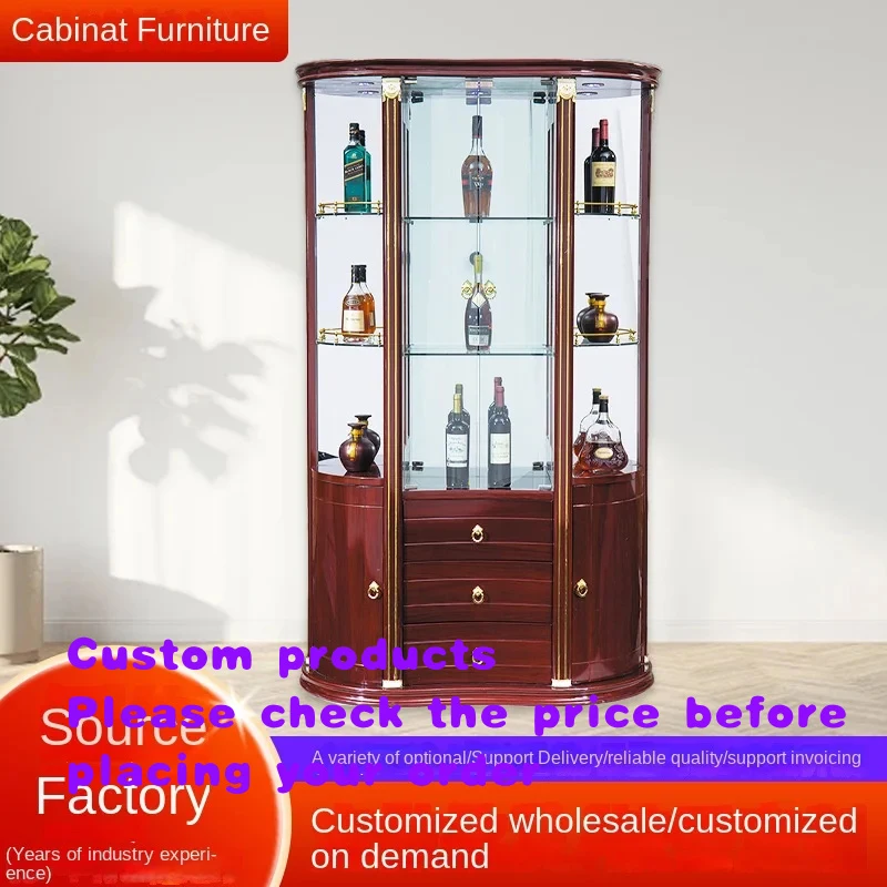custom.Factory Custom Solid Wood Modern Wine Cabinet Glass Door Display Cabinet High-end Dining Side Living Room Wall Furniture