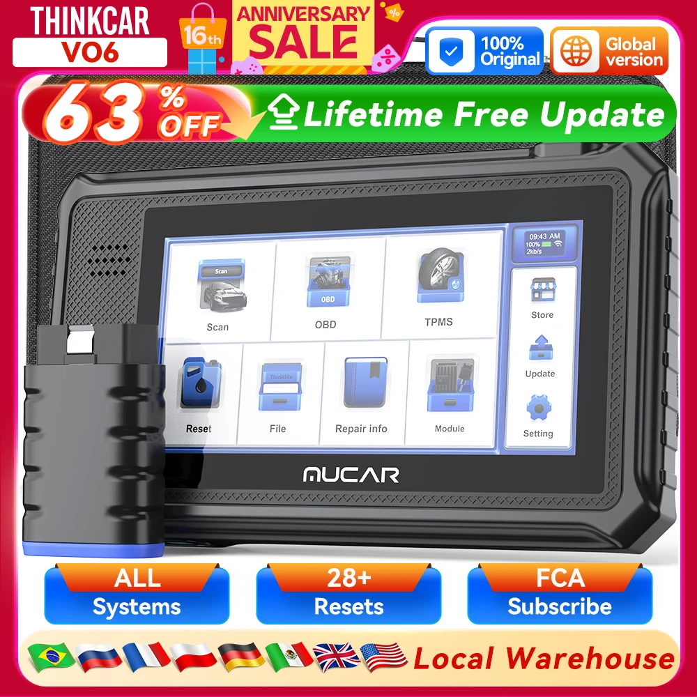 MUCAR VO6 Professional Car Diagnostic Tools Full System 28 Resets Oil DPF BRAKE ETS Lifetime Free Update Auto VIN Obd2 Scanner