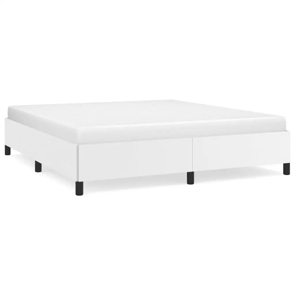 Stylish White King Bed Frame 76x79.9 - Faux Leather, No Mattress Included