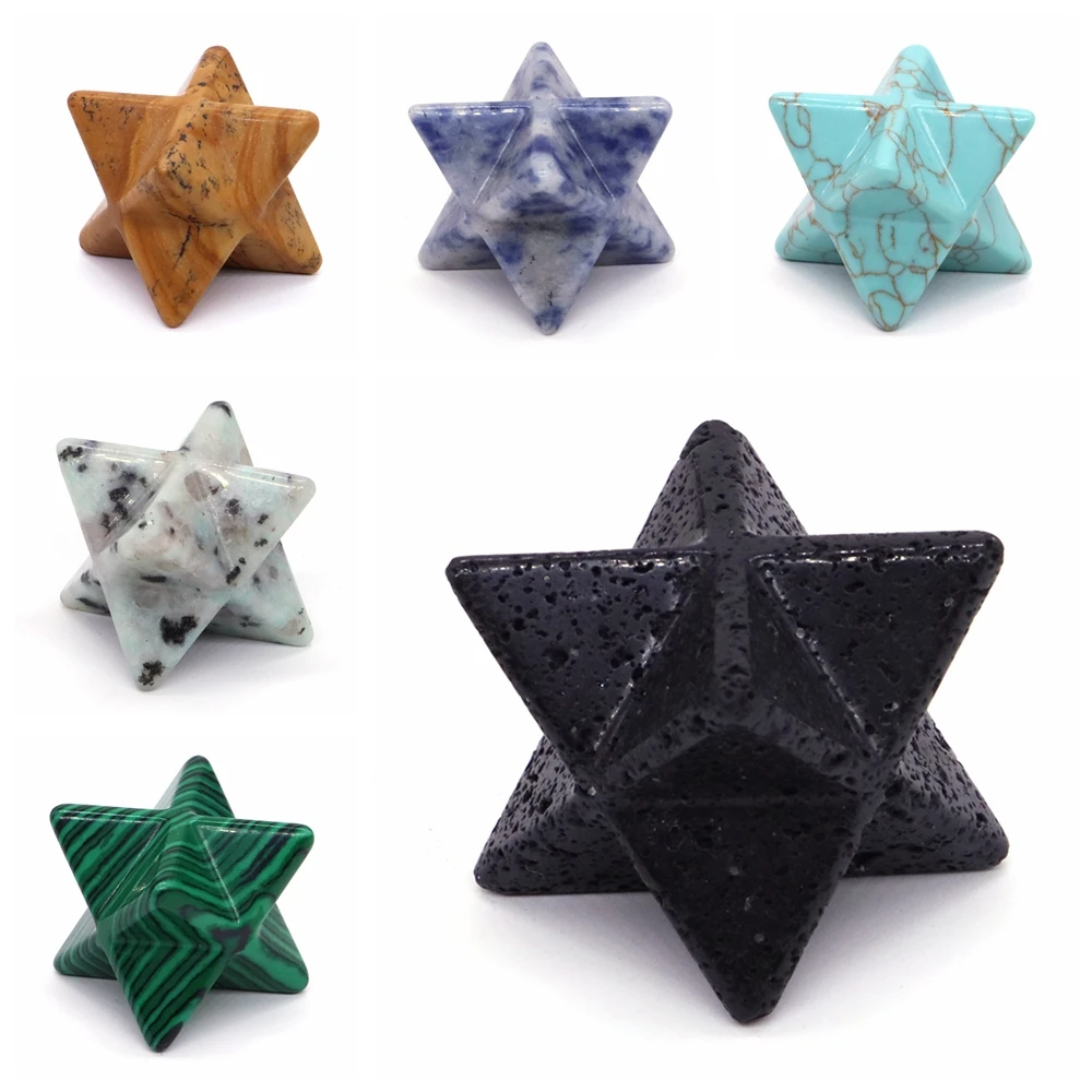 

25mm Merkaba Star Carving Natural Healing Crystal Quartz Jade Jasper Energy Craft Home Decoration For Altar Wholesale Gift