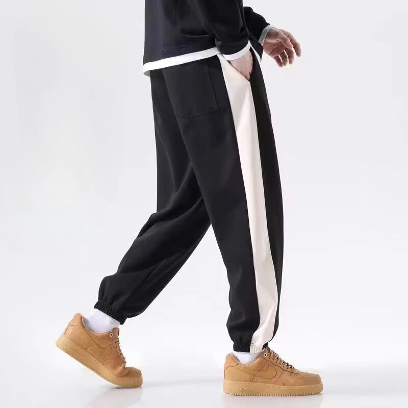 Men's Striped Color Block Sweatpants Loose Casual Joggers Thick Sports Trousers Spring Autumn Streetwear