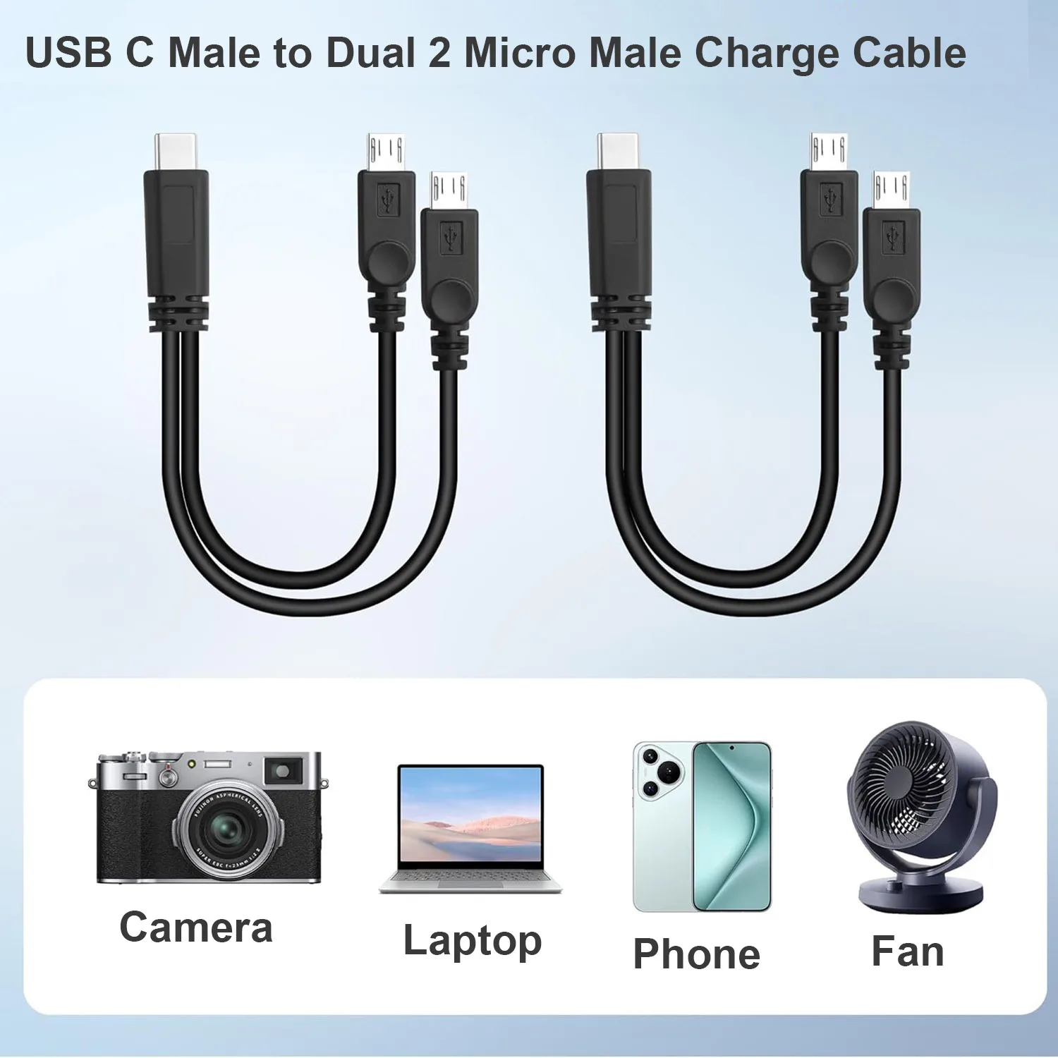 2pcs USB Type C Male to Dual 2 Micro USB Male 2 in 1 Splitter Y Charger Charge Connector Adapter Cable Only for Charging Tablet