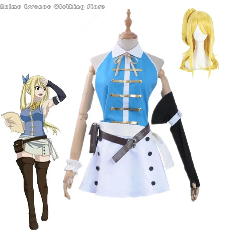 애니메이션 페어리 테일 코스프레 의상 루시 하트필리아 섹시 오픈 백 탑 화이트 미니 스커트 가방 여성 소녀 할로윈 의상;3,v'