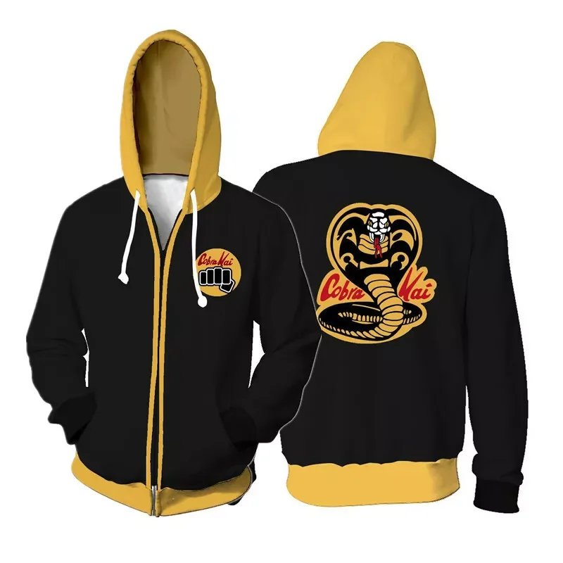 فيلم كوبرا كاي ثلاثية الأبعاد طباعة سستة هوديس الرجال النساء موضة عادية مقنع المتضخم هوديي الذكور بلوزات رجل رياضية