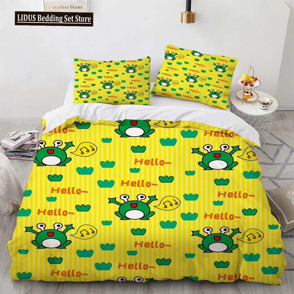 

Cartoon Animals Duvet Cover Set Frog Fox Dog Cute Pattern King Queen Size Bedding Set Polyester Comforter Cover With Pillowcase