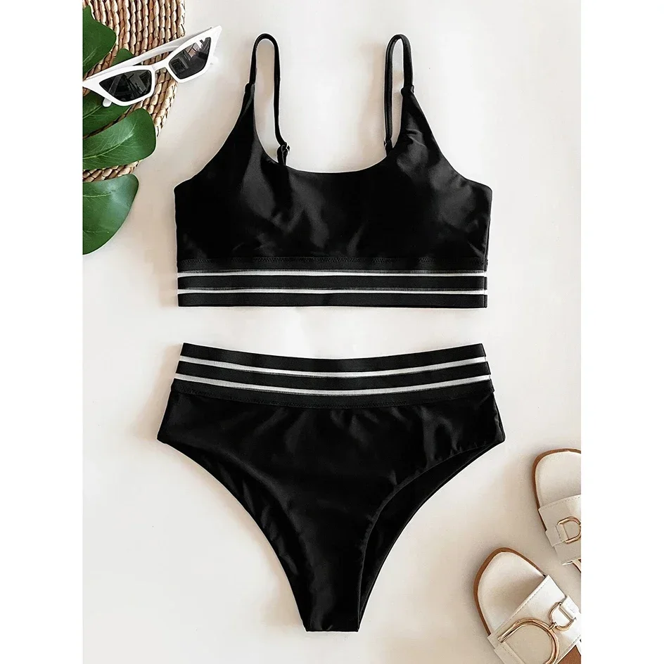 Maillot de bain sexy pour femmes, taille haute, bikini, ensemble deux pièces, vêtements de plage, d'été, 2024