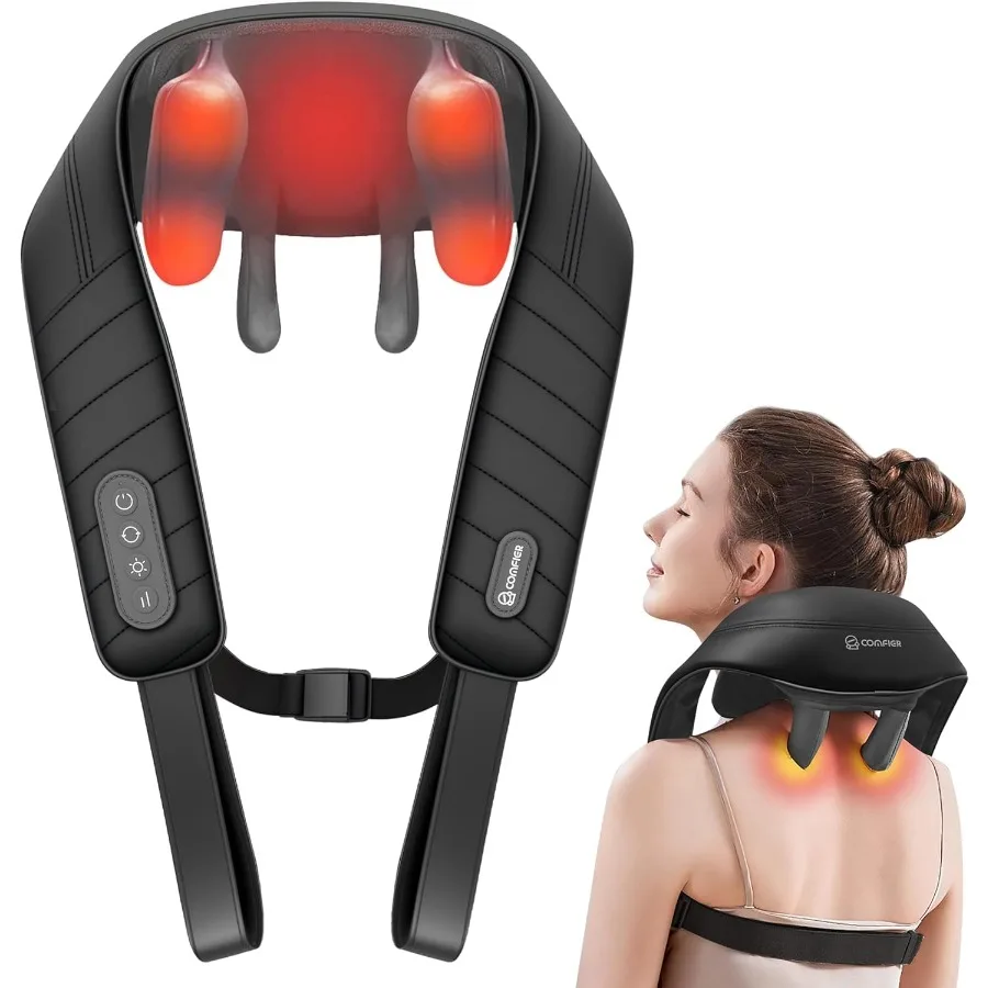 

Cordless Neck Massager with Heat 4D Kneading for Deep Tissue Relief Shiatsu Neck and Shoulder Massager Pillow with 2 Heating Le
