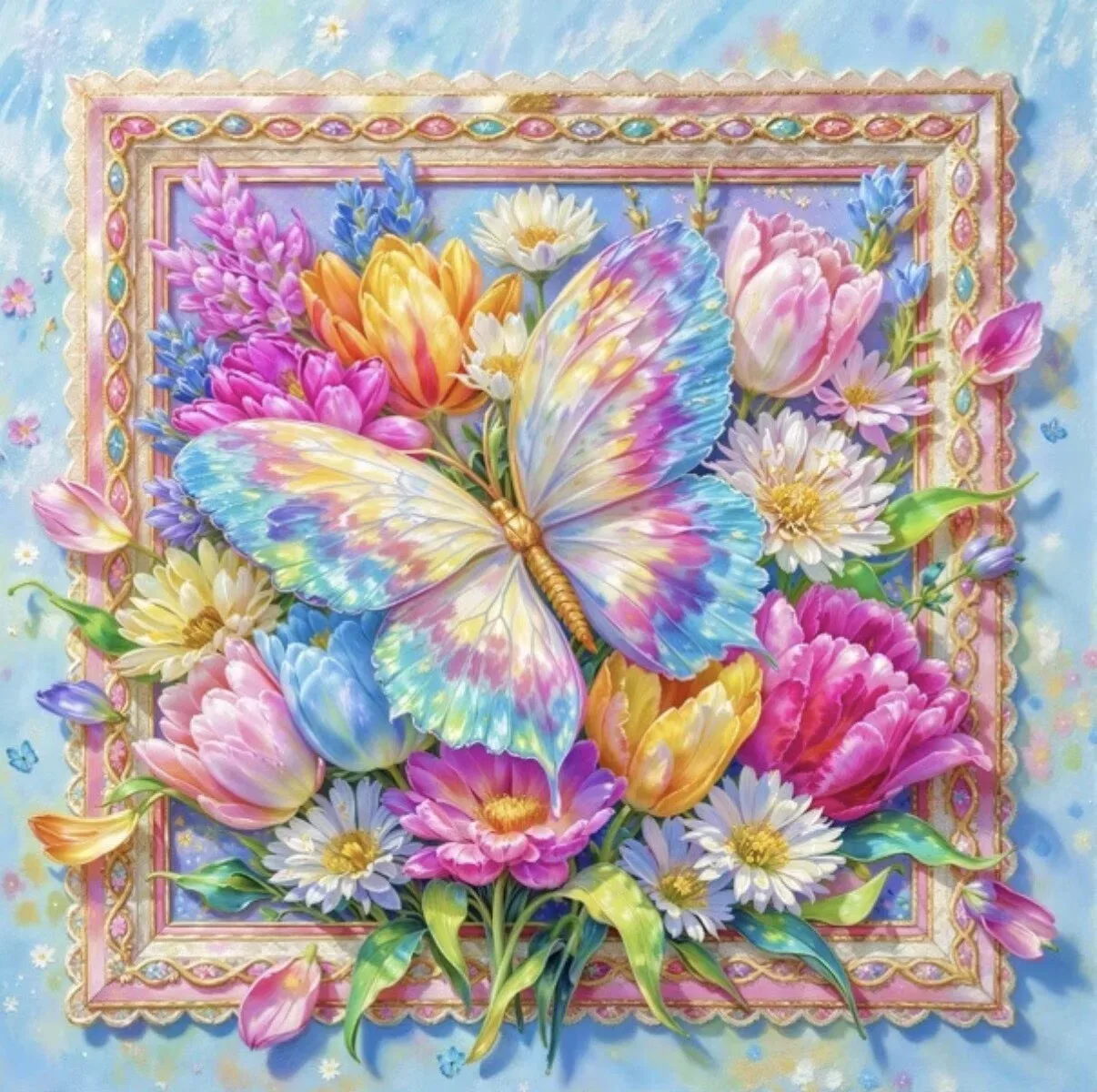 

9CT 14ct Butterfly Printed Kit Cross Stitch Embroidery DIY Needlework Home Decor Crafts With Needles Threads 63 Colors