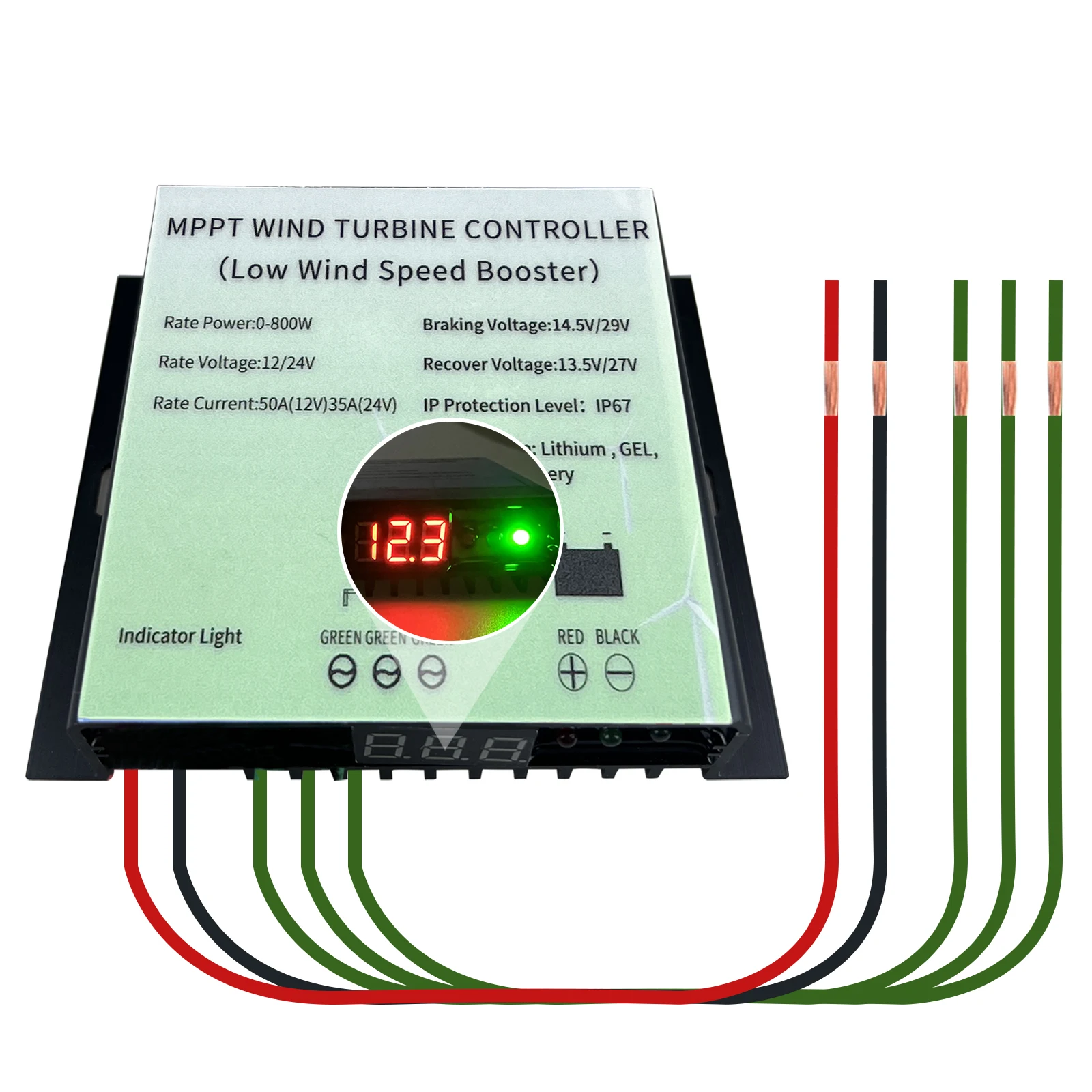 800W 600W 400W MPPT Wind Turbine Generator Controller Low Voltage Regulator IP67 Waterproof with Voltage Display for 12V 24V Fan