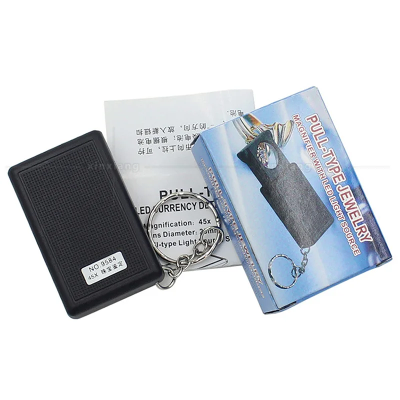 45X Loupe Multi-Purpose Pull-Out Led Light Source Porcelain Jade Jewelry Portable Identification Magnifying Glass Metal Keychain