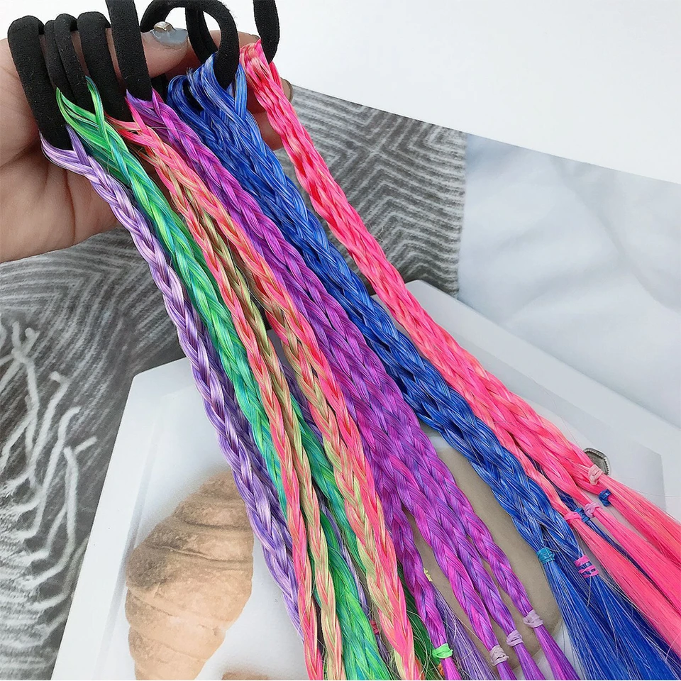 Coleta de peluca sintética de colores para niños con banda elástica, trenzas pequeñas, accesorio de cabello 4