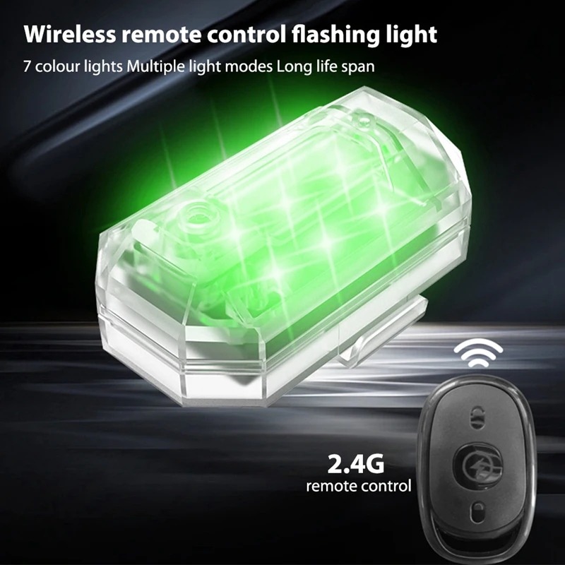 ●2Pcs Wireless Remote Control LED Strobe Light for Car Motorcycle Bike 7 Colors Anti-Collision Flash Warning Lamp