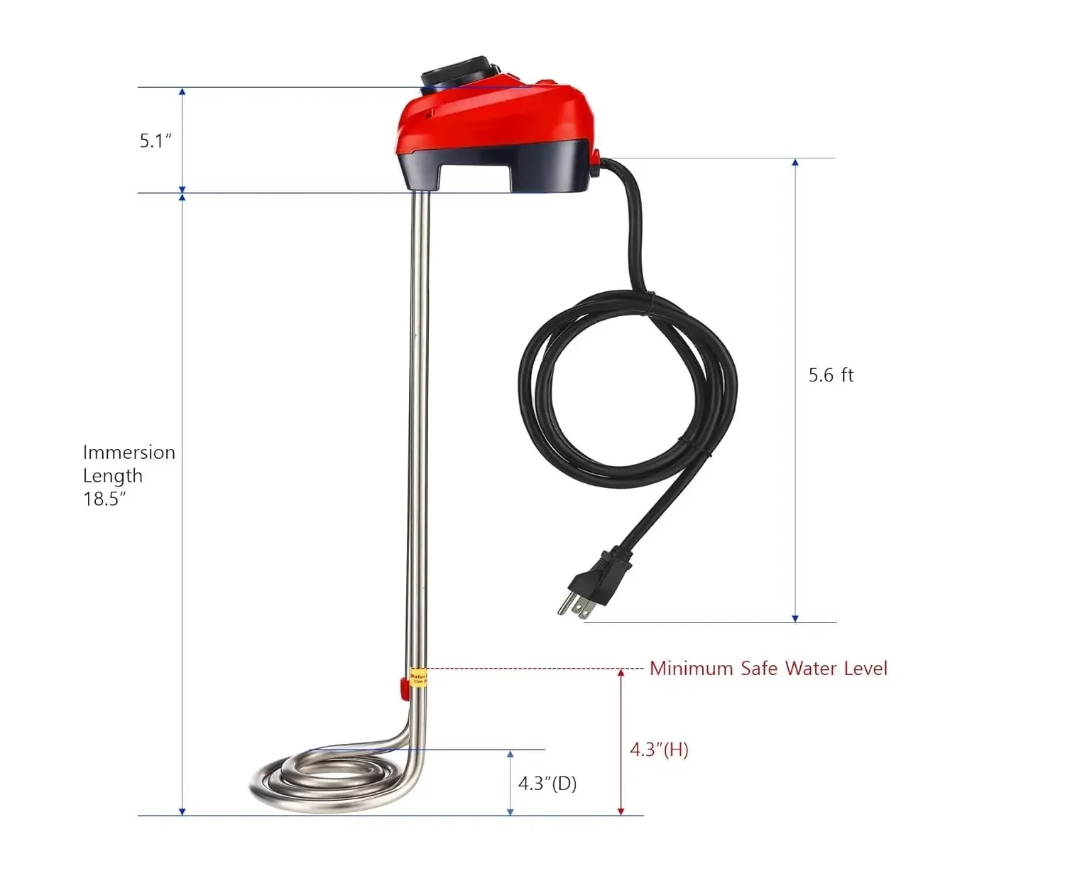 1300W Immersion Bucket Water Heater, Auto Shutoff, Overheating Prevention, Auto Water Level Senor, Adjustable Thermostat, Eas