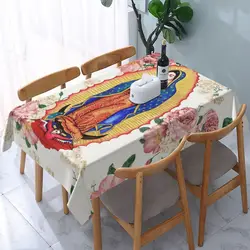 Virgin Of Guadalupe Tablecloth Rectangular Fitted Waterproof Mexico Catholic Virgin Mary Table Cloth Cover for Dining Room