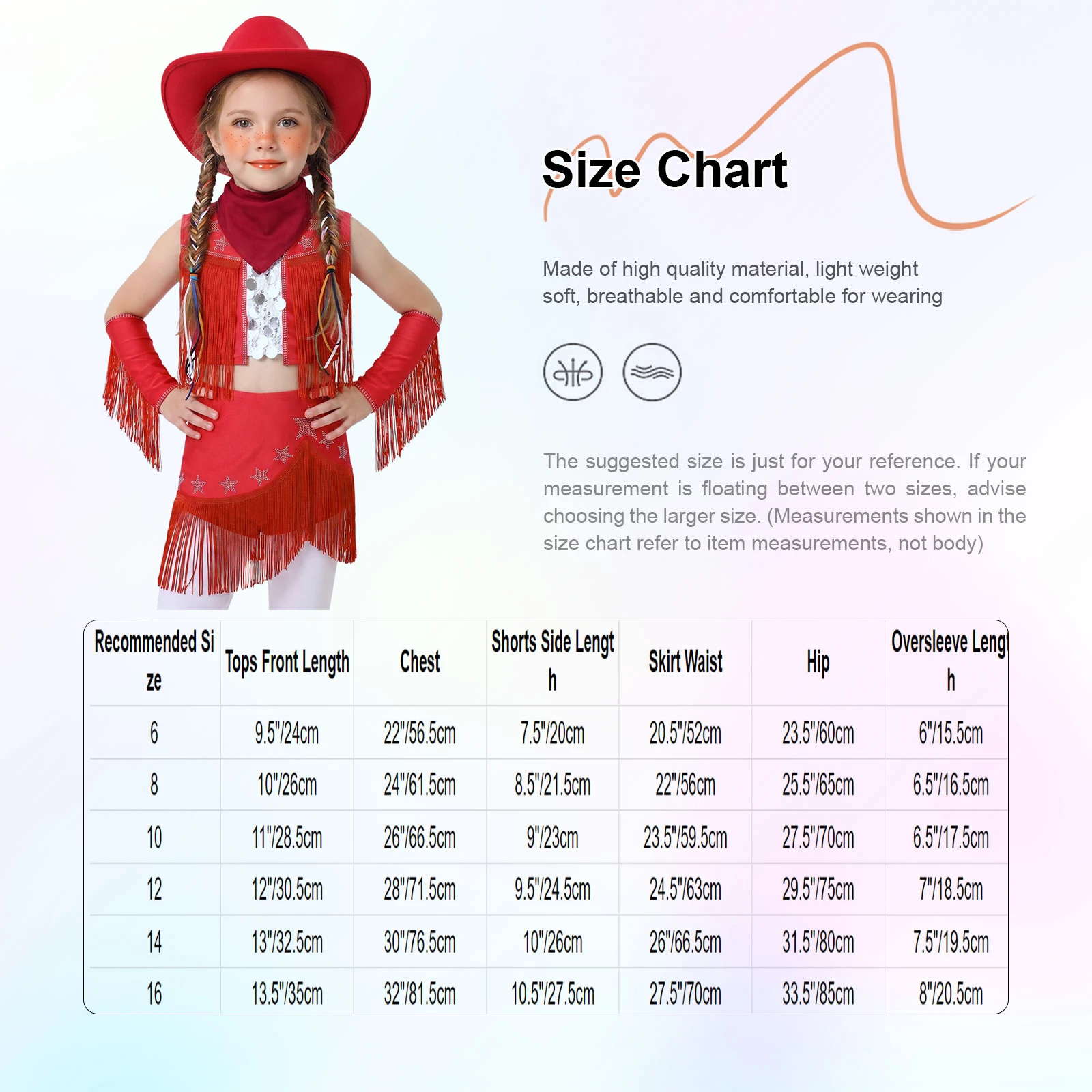 Kids Girls Halloween Western Cowboy Cowgirl Costume Latin Jazz Dance Outfit Tassel Crop Vest Tops with Skirt Gloves Hat Kerchief view 6