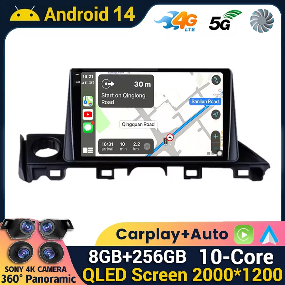 

Android 14 Car Radio For Mazda 6 Atenza 3 2016 2017 2018 GPS Navigation 4G WIFI Video Carplay Auto Stereo Player Multimedia QLED