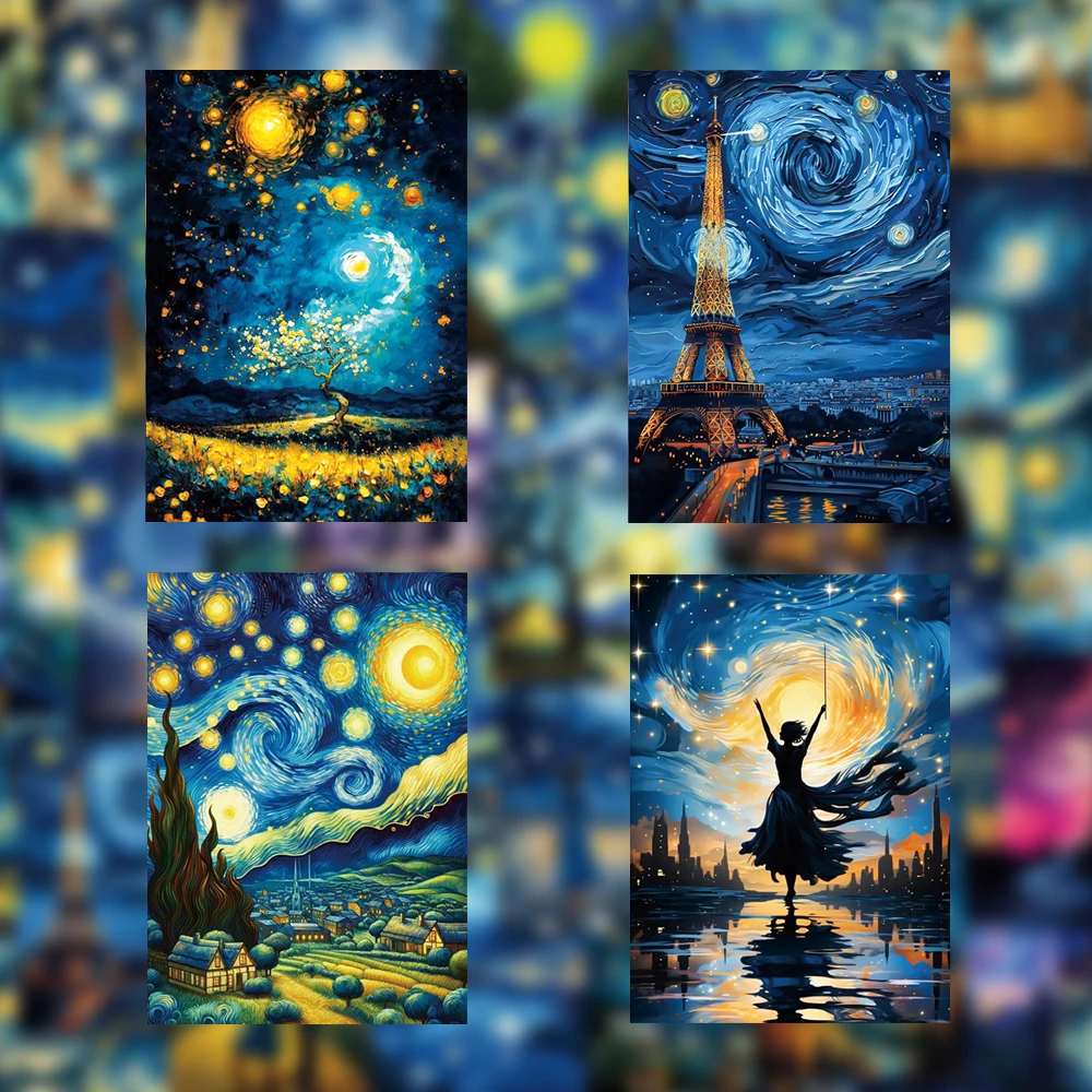 

10/30/50pcs Vintage Van Gogh Oil Painting Aesthetic Stickers Artist Painting Graffiti Decals DIY Scrapbook Luggage Phone Sticker
