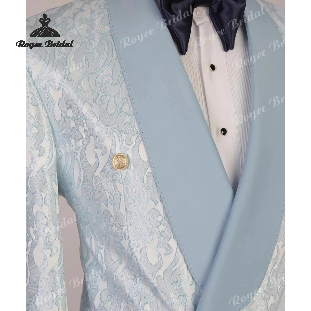 Double Breasted Jacquard Men's Suits 2026 Shawl Collar Two Peice Business Tuxedos Beach Wedding Party Suits costume homme mariag